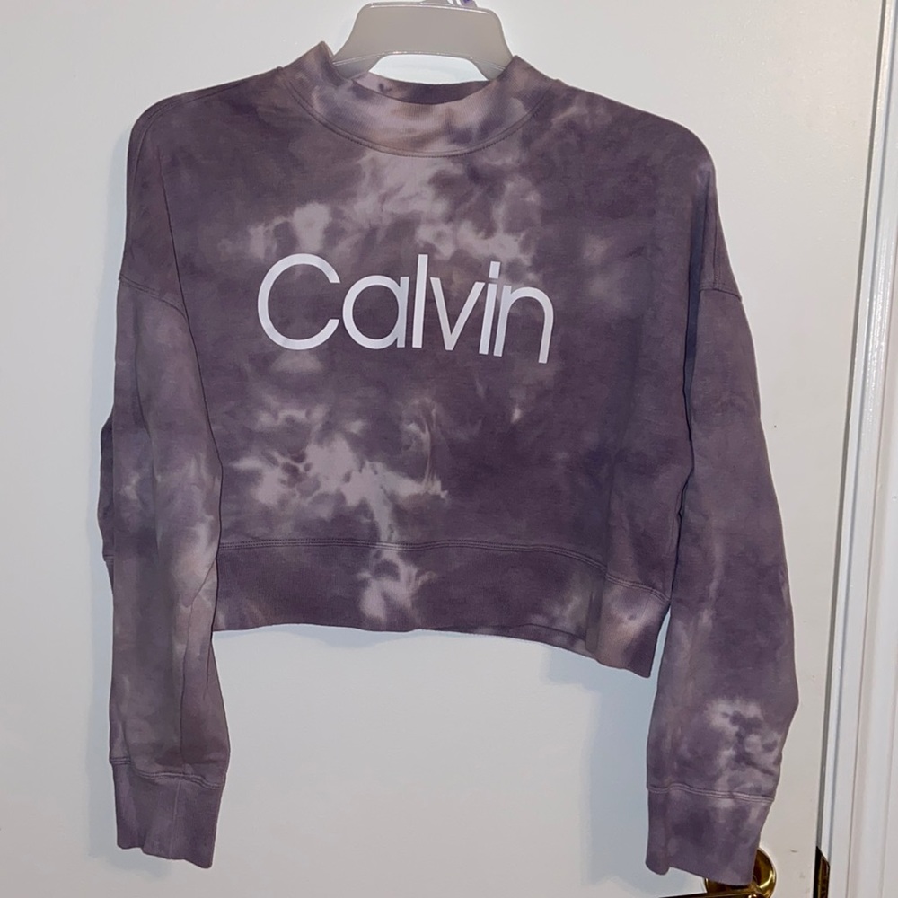 CALVIN performance purple tiedye cropped crew neck